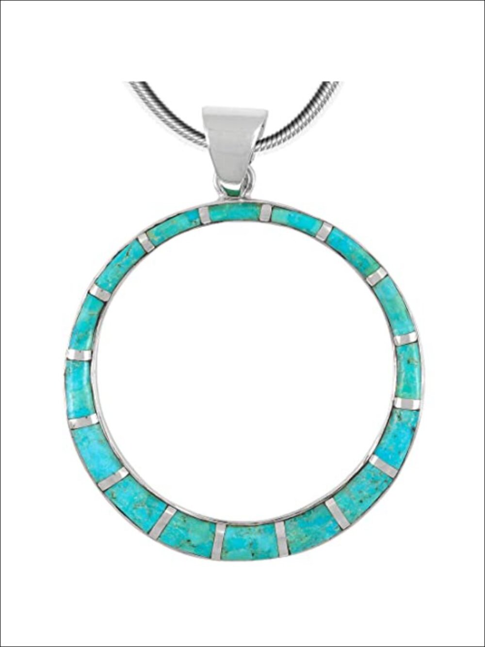 Genuine Turquoise Pendant Necklace Solid 925 Sterling Silver 24 Inch Snake Chain